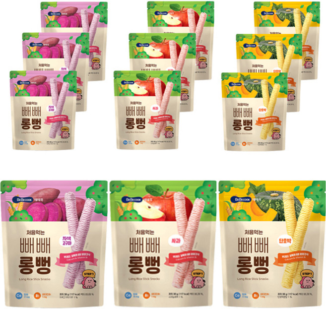 베베쿡 처음먹는 빼빼롱뻥 단호박 30g 4p + 사과 30g 4p + 자색고구마 30g 4p, 1세트