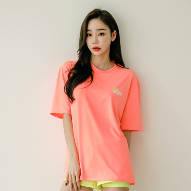 튜브트리 여성용 루즈핏 반팔 래쉬가드 상의 B6218, 피치