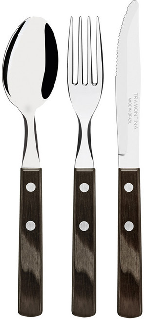 트라몬티나 폴리우드 테이블포크 + 테이블나이프 + 테이블스푼, 다크브라운, 1세트
