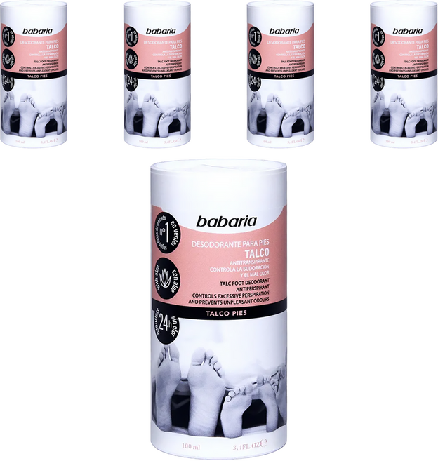 Babaria 草本花香爽足粉 控制汗水和難聞氣味, 100ml, 1瓶, 5瓶