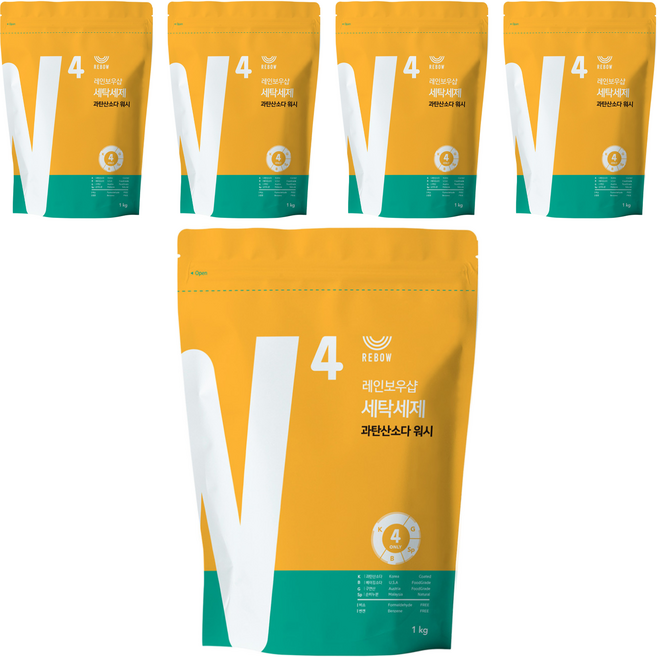 레인보우샵 과탄산소다 워시 세탁세제 리필, 1kg, 5개