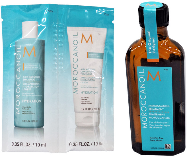 MOROCCANOIL 摩洛哥優油 + 優油超輕感版保濕洗髮露10ml + 優油超輕感版保濕護髮劑10ml, 100ml, 1組