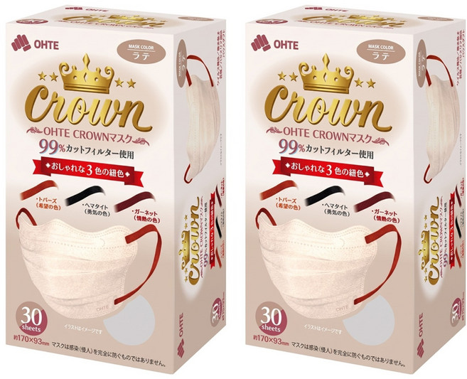 OHTE 新快適 CROWN 成人口罩, 2個, 30片, 香檳色