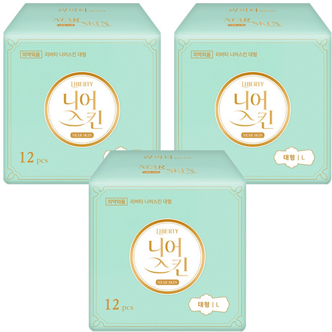 리버티 니어스킨 생리대, 대형, 12개입, 3개