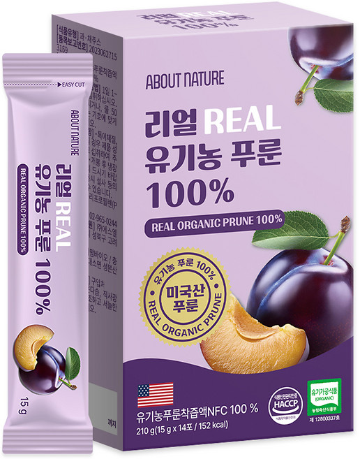 어바웃네이처 리얼 유기농 푸룬 100%, 210g, 1박스