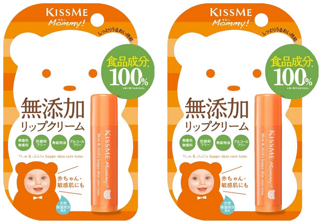 KISSME 奇士美 Mommy 親子護唇膏升級N, 透明/無味, 2.5g, 2支