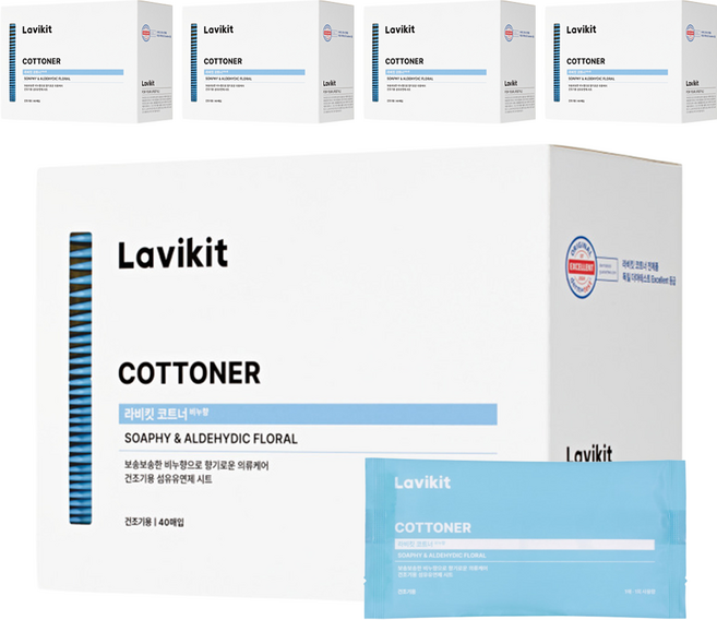 라비킷 코트너 건조기 시트 섬유유연제 비누향 본품, 40개입, 5개