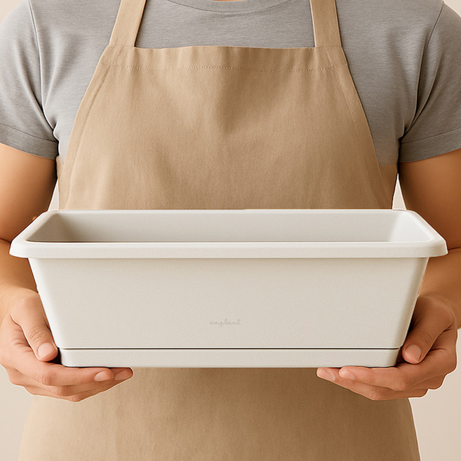 앙플랜트 직사각 텃밭 화분 + 받침 세트, 라이트그레이, 1세트