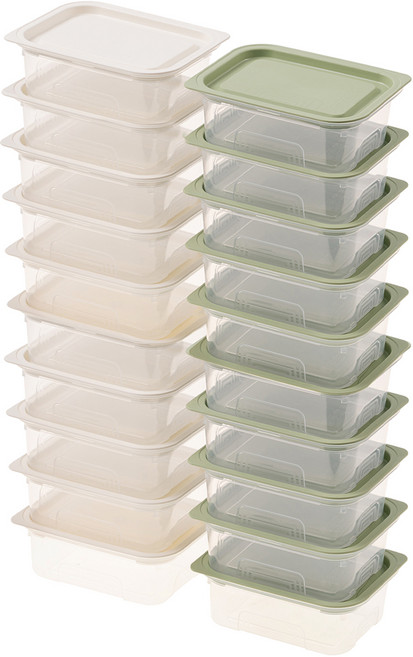 코멧 키친 밥보관 사각 밀폐용기 그린 10p + 아이보리 10p 세트, 1세트, 400ml x 10p