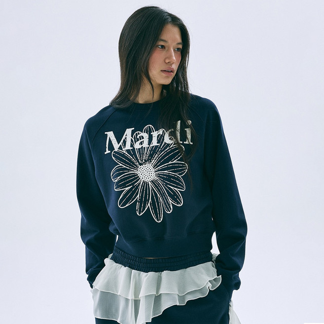 마르디메크르디 여성용 플라워마르디 래글런 면 스웻셔츠