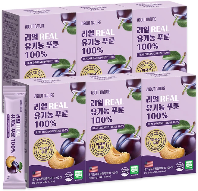 어바웃네이처 리얼 유기농 푸룬 100%, 210g, 6박스 - 쿠팡