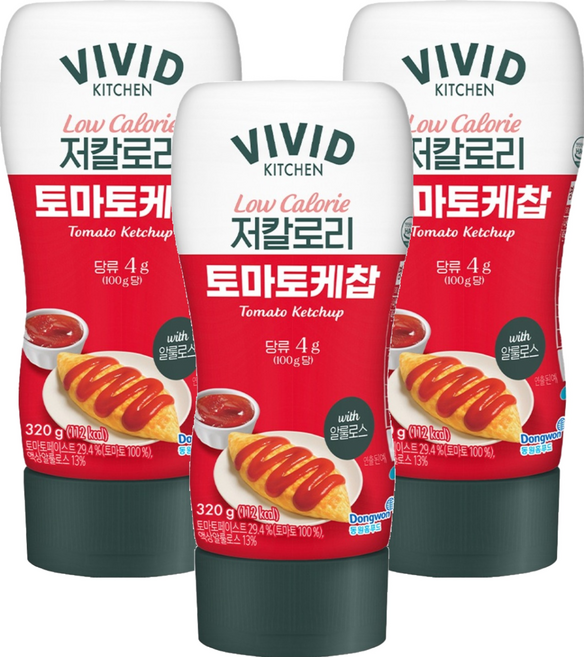 비비드키친 저칼로리 토마토케찹, 320g, 3개