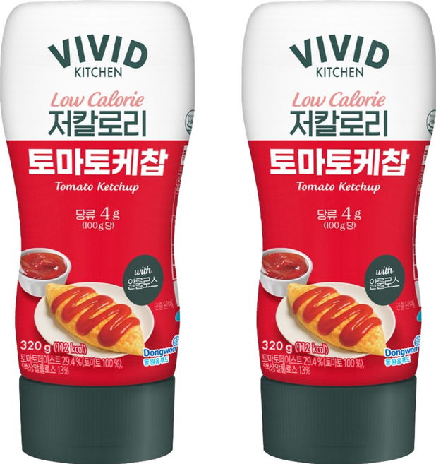 비비드키친 저칼로리 토마토케찹, 320g, 2개