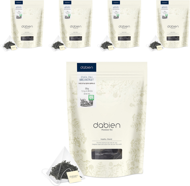다비앙 유기농 잉글리쉬 블랙퍼스트 홍차 티백, 1.5g, 20개입, 5개