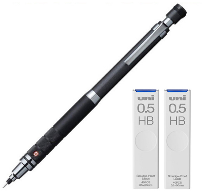 Uni 三菱鉛筆 KURU TOGA Roller Model 自動鉛筆 槍灰色 M5-1017 + Kuru Toga 專用筆芯 HB 2入組, 0.5mm, 1套