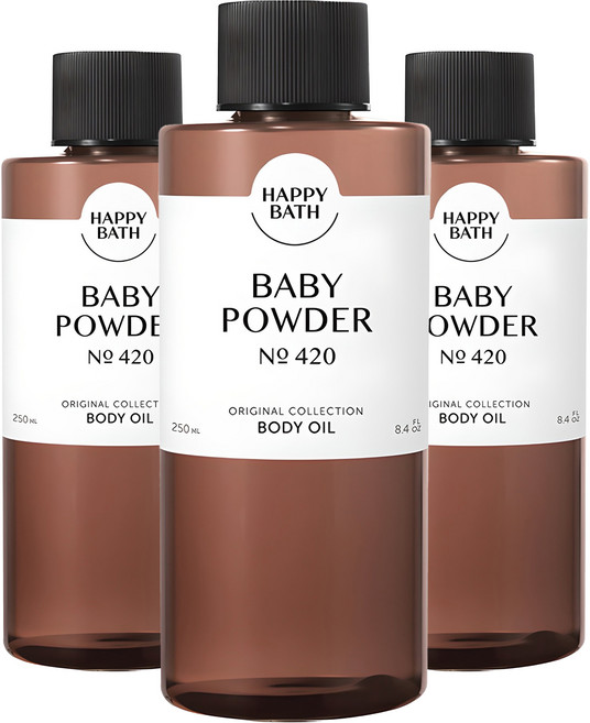 HAPPY BATH 經典系列身體油 嬰兒爽身粉香, 250ml, 3個