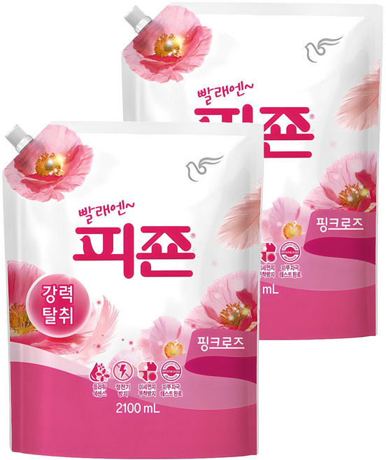 피죤 레귤러 섬유유연제 핑크로즈 리필, 2.1L, 2개