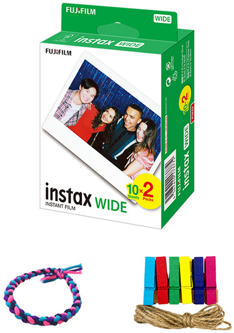 FUJIFILM 富士 instax 寬幅底片 20p + 麻花髮圈 隨機出貨 + 彩虹樹裝飾組 隨機出貨 套組, 1套