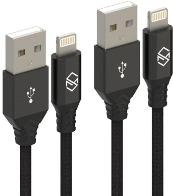 신지모루 8핀 더치패브릭 아이폰 고속충전 케이블, 0.5m, 블랙, 2개