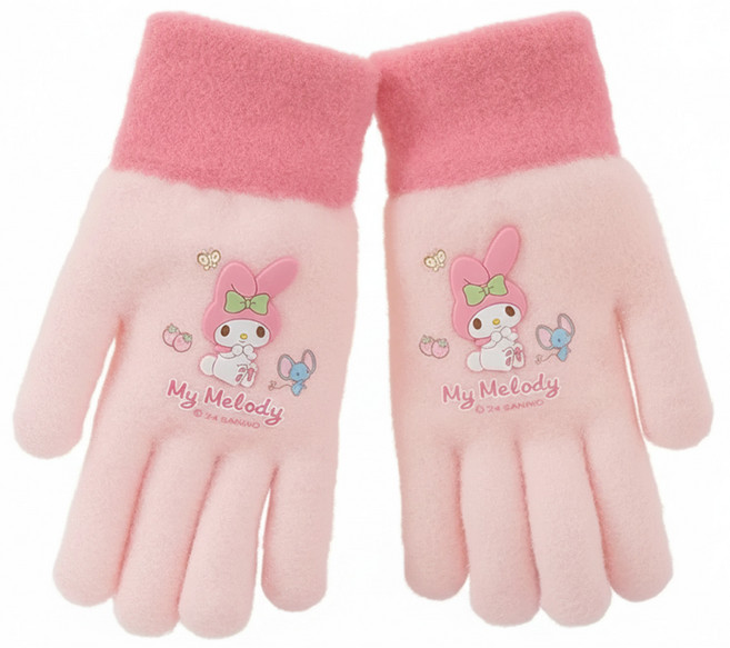 MY MELODY 美樂蒂 針織毛絨加厚保暖全指觸控手套 成人款 美樂蒂粉色