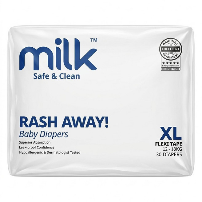 MILK TM 鎖水芯牛奶尿布 黏貼型 12~18kg, 30片, 特大碼 (XL)