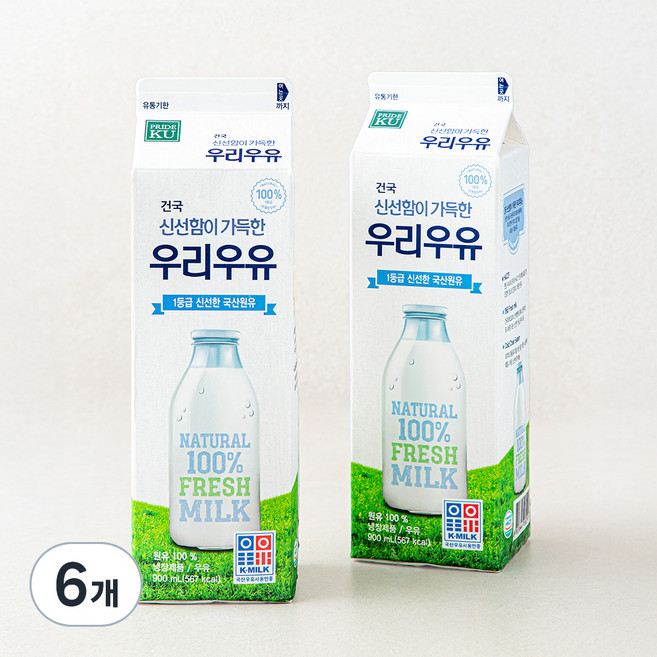 건국유업 신선함이 가득한 우리우유, 900ml, 6개