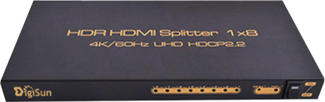 DigiSun 得揚 一進八出影音分配器 4K HDMI 2.0 638g, 25 x 10 x 2.3cm, 黑色 + 金色, 1個