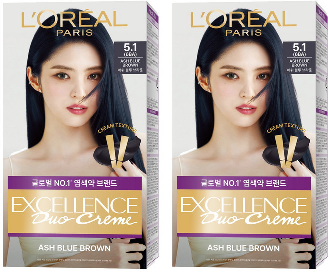 로레알파리 엑셀랑스 듀오 크림 염색제, 5.1애쉬블루, 2개