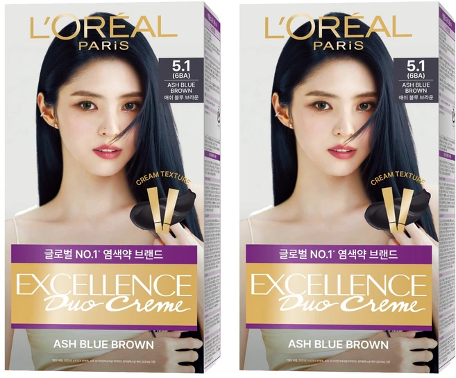 로레알파리 엑셀랑스 듀오크림 나눠쓰는 새치염색 염모제, 5.1호 애쉬 블루 브라운, 2개 - 쿠팡