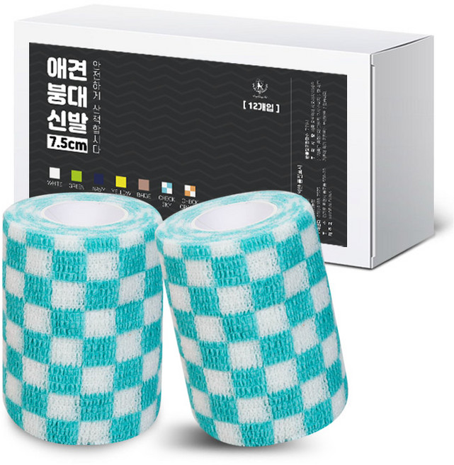 딩동펫 자가접착 애견 붕대신발, 체크스카이, 12개