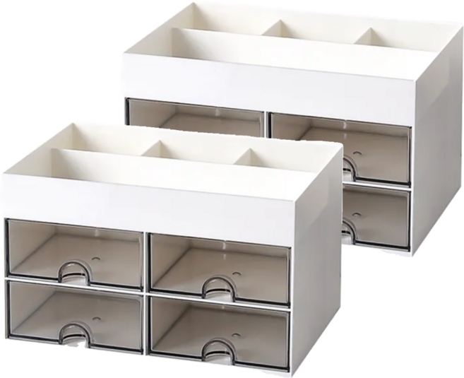 雙格多功能收納筆筒 F0686-02, 白色, 2個