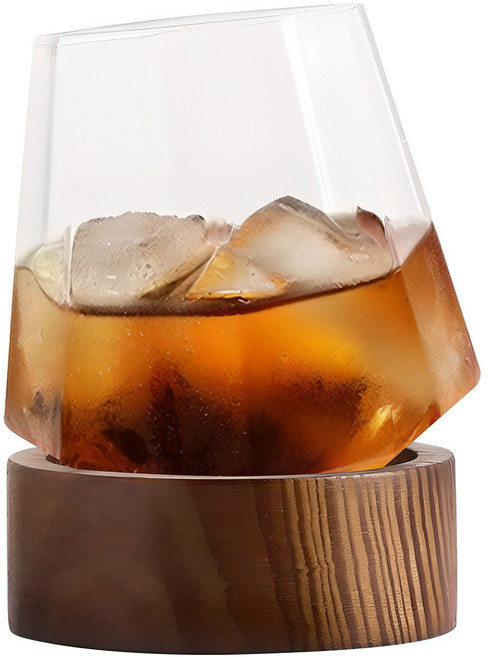 착한살림 크리스탈 보석 언더락잔 400ml + 원목받침 세트, 1개