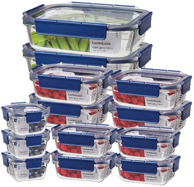 락앤락 탑클라스 밀폐용기 세트, 1세트, 300ml(3p) + 380ml(4p) + 630ml(4p) + 1.6L(2p)