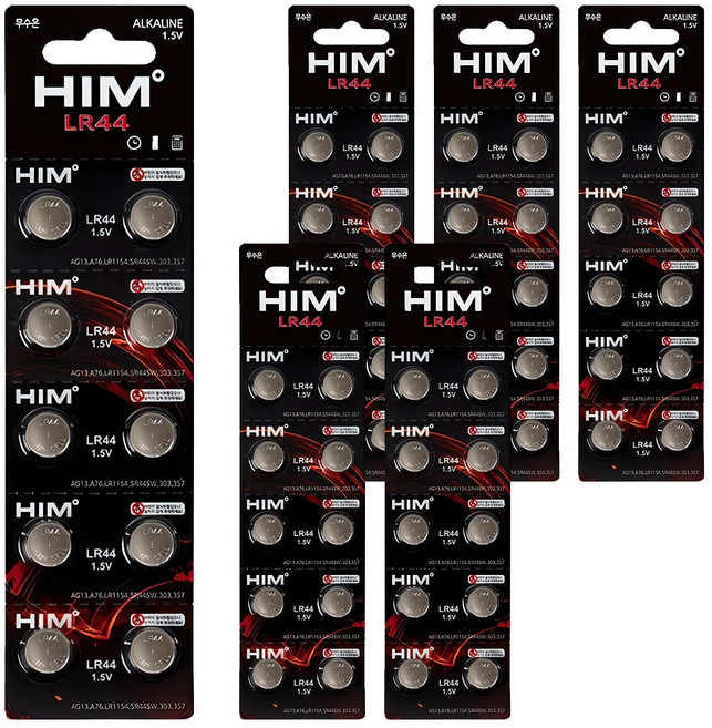 HIM 鹼性鈕扣電池 LR44, 10入, 6個