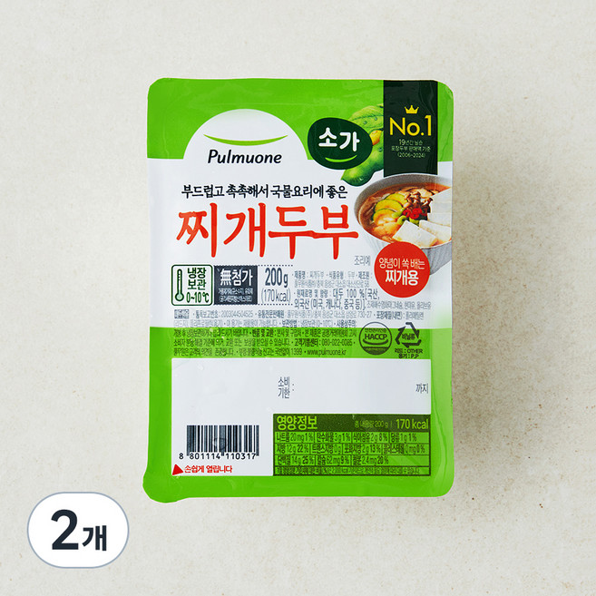 풀무원 소가 찌개두부, 200g, 2개