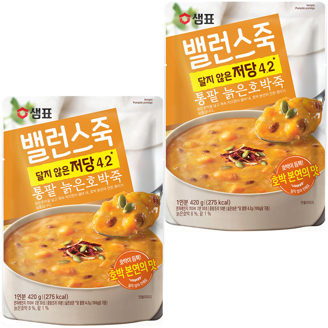 샘표 밸런스죽 통팥 늙은호박죽, 420g, 2개