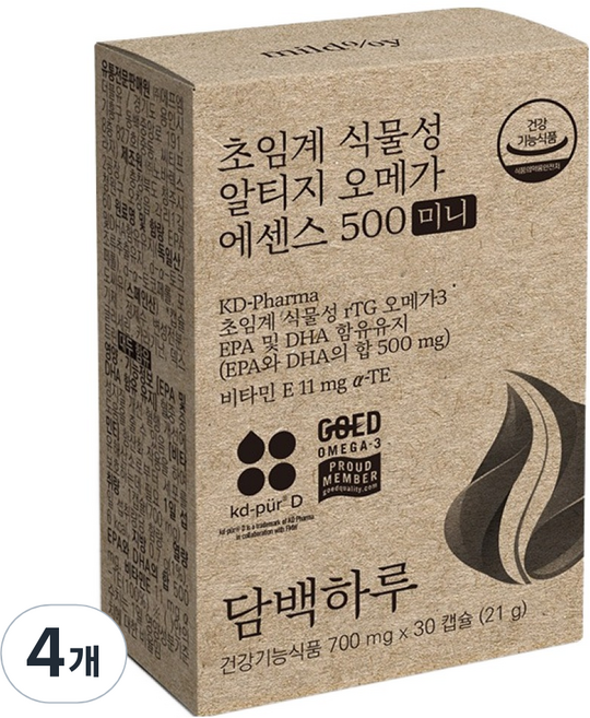 담백하루 초임계 식물성 알티지 오메가 에센스 500 미니 21g, 30정, 4개