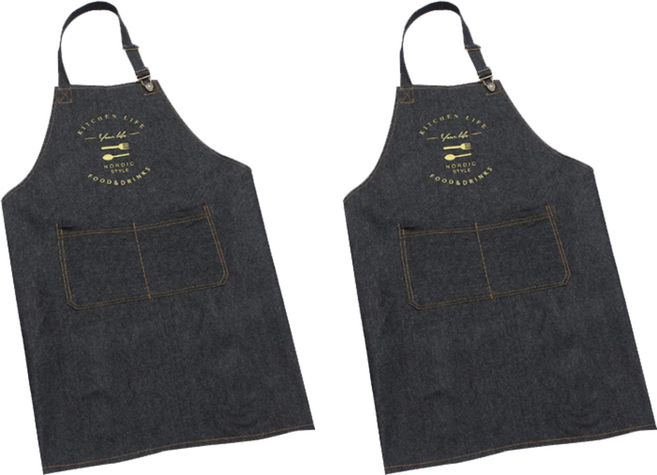 잇츠온 블랙 데님 앞치마, 혼합 색상, 2개