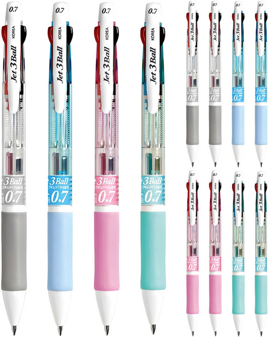 제트3볼 다색펜 0.7mm, 하양, 하늘, 분홍, 민트, 3세트