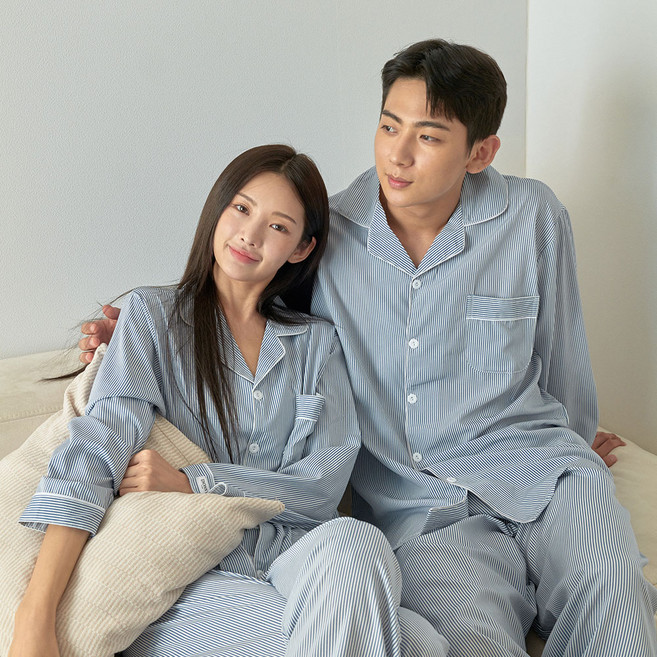 도씨 커플용 클린 실크핏 긴팔 잠옷 세트 D-3651