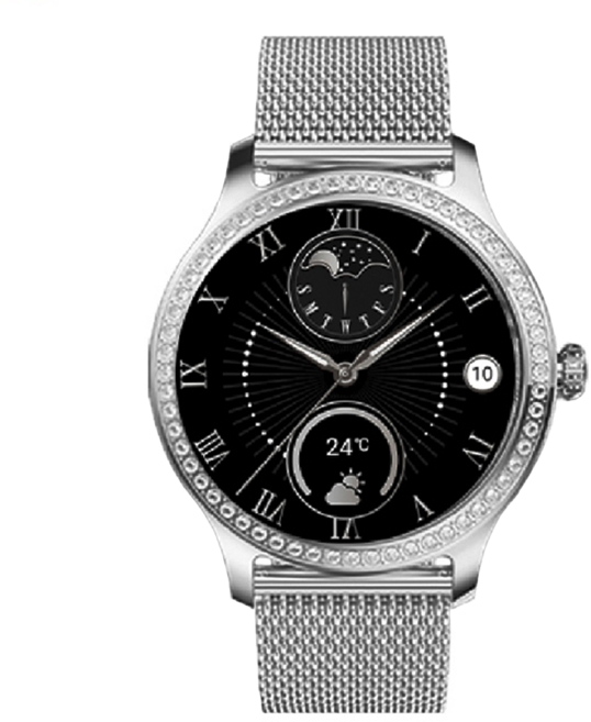 Ergotech 人因科技 時尚晶鑽鋯石智慧通話腕錶 SW302, 典雅銀, 1.28吋, Bluetooth