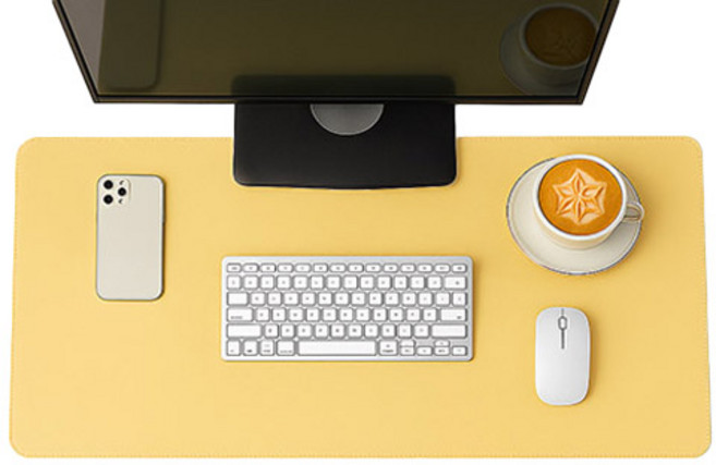 하이어데코 책상 가죽 논슬립 와이드 대형 마우스 장패드, 버터 옐로우