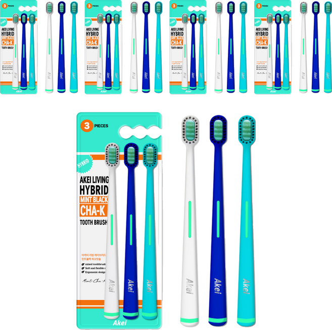 아케이 리빙 하이브리드 민트블랙 차크칫솔, 5세트, 3개