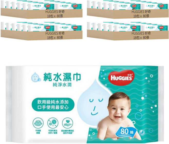 HUGGIES 好奇 純水嬰兒濕巾 純淨水潤型, 80張, 72包