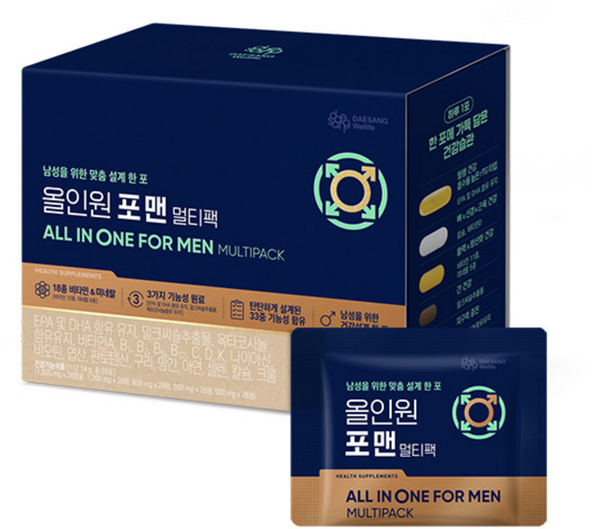 대상웰라이프 정품 올인원 포 맨 멀티팩 멀티비타민 28회분, 112.14g, 1세트