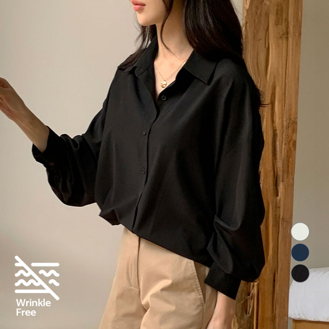아피나르 여성용 루즈핏 퍼프소매 구김없는 링클프리 셔츠 블라우스