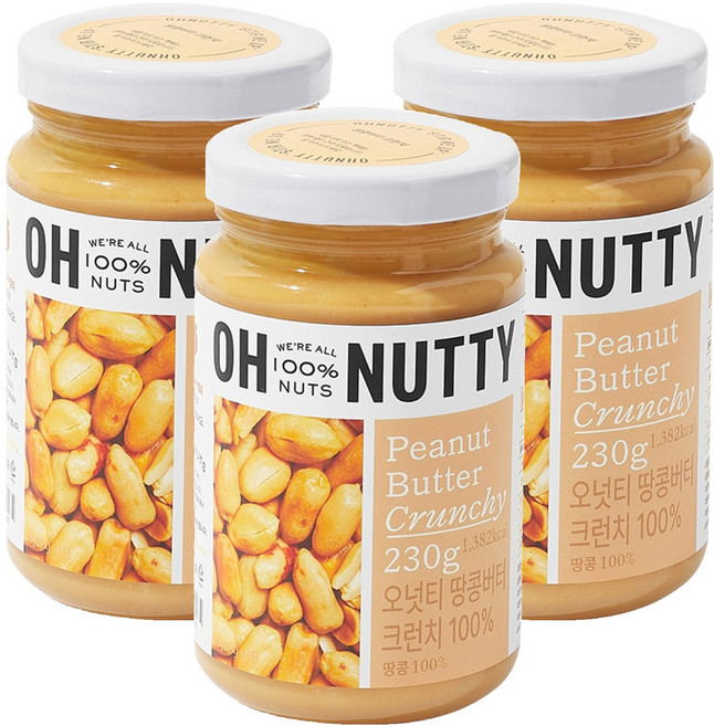 오넛티 땅콩버터 크런치 100%, 230g, 3개