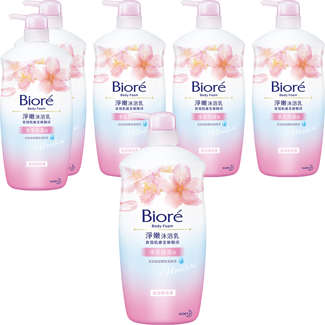 Biore 蜜妮 台灣公司貨 淨嫩沐浴乳 浪漫櫻花香 水采保濕型, 1kg, 6瓶