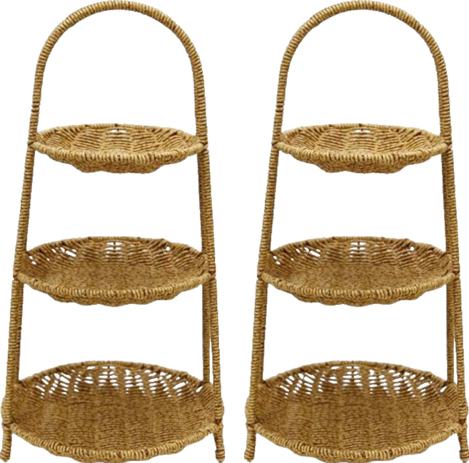 내일의공간 PP 호텔식 트레이 선반 라탄 바구니 3단, 네츄럴, 2개