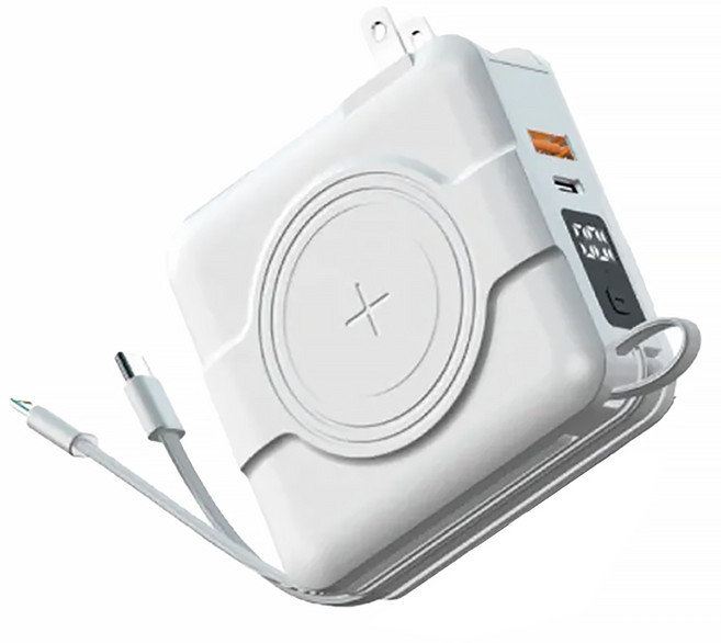 POLYWELL 寶利威爾 多合一磁吸自帶線快充行動電源 10000mAh, PW15-T05-A096, 白色